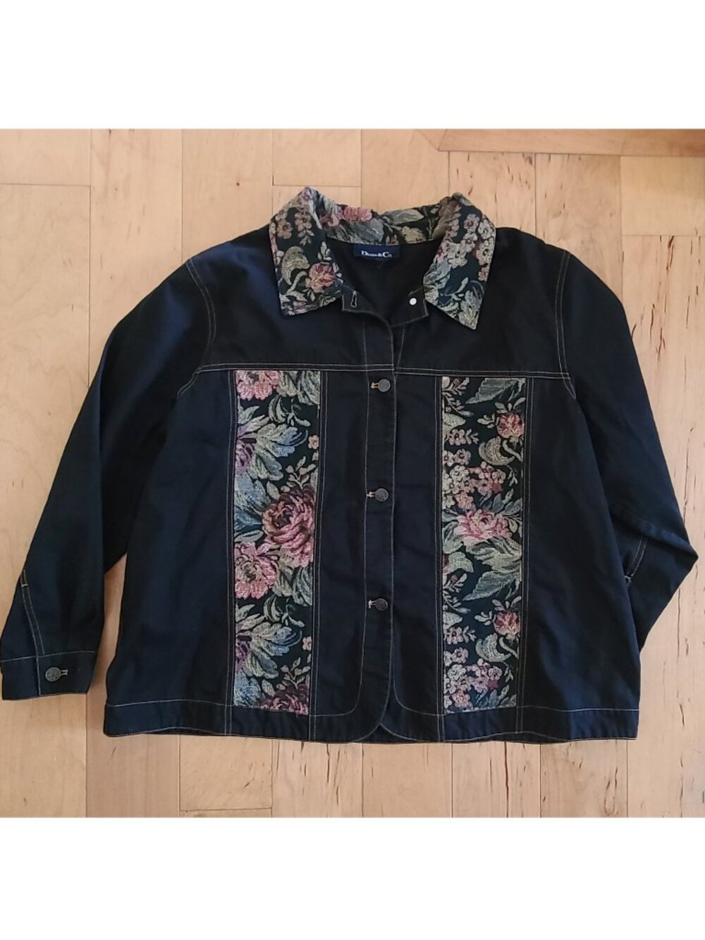 Unique denim tapestry jacket coat womens size large vintage